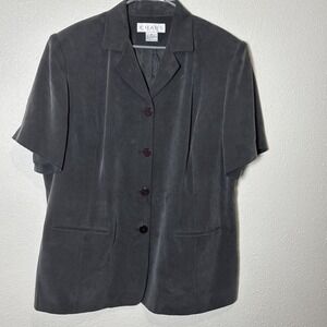 Chaus 100% Silk Gray Women Blazer, Four Button Lined Suit Jacket Size 20W